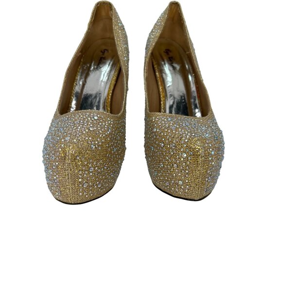 Eye Candie Women's Size 8 Gold Rhinestone Platform Stiletto ‎ Glam Party Pumps - Picture 4 of 16